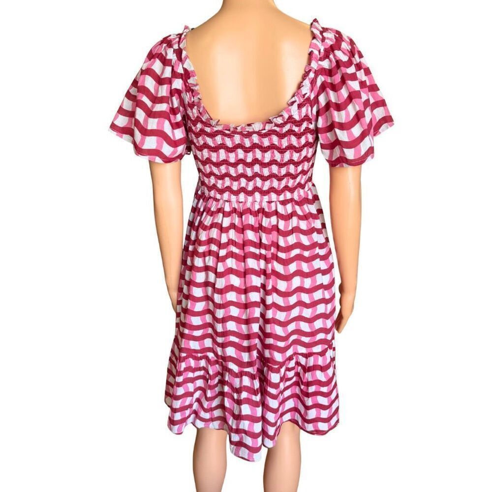 Nwt Ophelia & Indigo Delilah Pink Zigzag Smocked Tiered Cotton Mini Dress Xs — image 6 of 8
